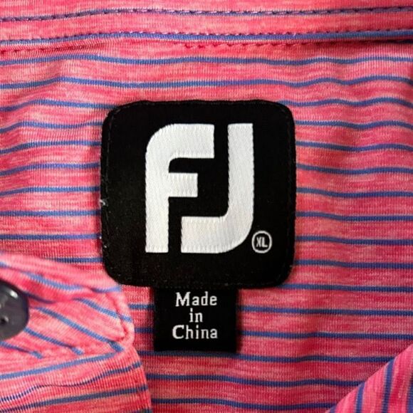 FOOTJOY LISLE FEEDER STRIPE SELF COLLAR golf POLO MENS XL PINK - Picture 5 of 5